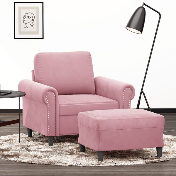 vidaXL Sofa Chair With Footstool Pink