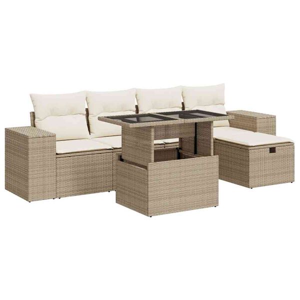 vidaXL Garden Sofa Set Beige PE rattan Standard size for a garden set