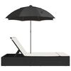 vidaXL Double Sun Lounger with Cushions&Parasol Black Poly Rattan
