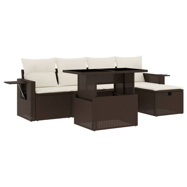 vidaXL Garden Sofa Set Brown PE rattan Large Adjustable Feet