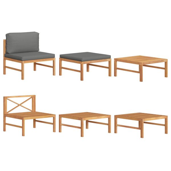 vidaXL Garden Lounge Set Dark grey, natural wood Teak wood, polyester