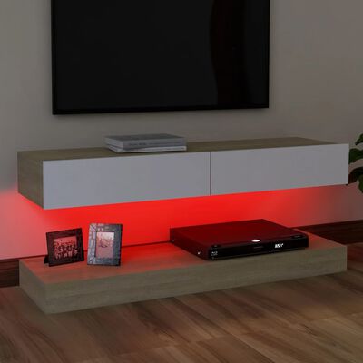 vidaXL TV Cabinet with LED Lights White and Sonoma Oak 47.2"x13.8"