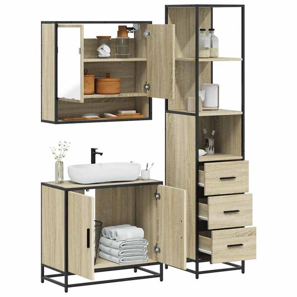 vidaXL Bathroom Furniture Set Sonoma oak Engineered wood, metal Medium