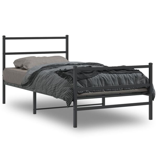vidaXL Bed Frame Black Steel Twin Bed Frame Rectangular Modern
