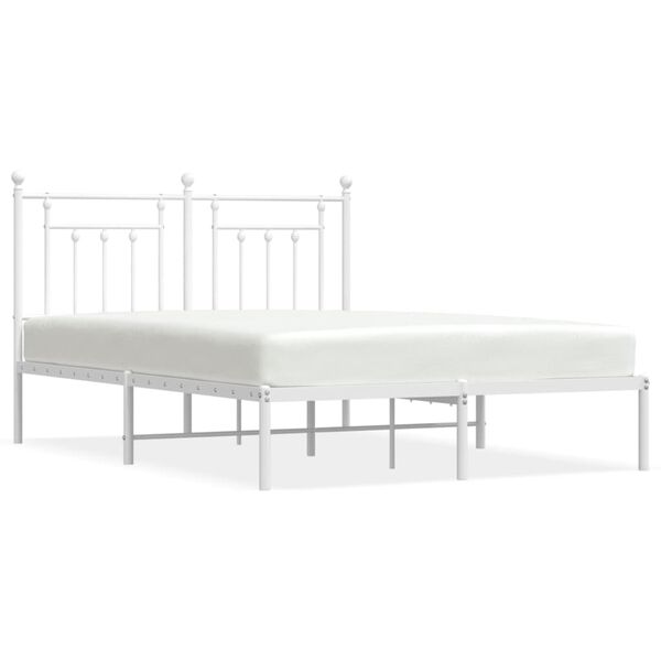vidaXL Bed Frame White Powder-Coated Steel Double Bed Frame