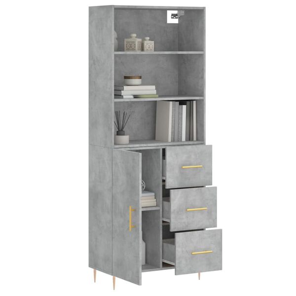 vidaXL Highboard Concrete grey Engineered wood, Iron 27.4 x 13.4 x 70.9 in