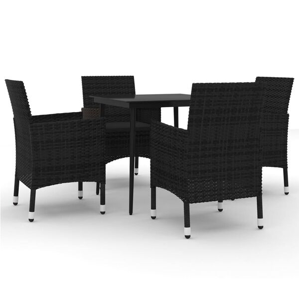 vidaXL Garden Dining Set Black PE rattan, steel, glass Garden Dining Set
