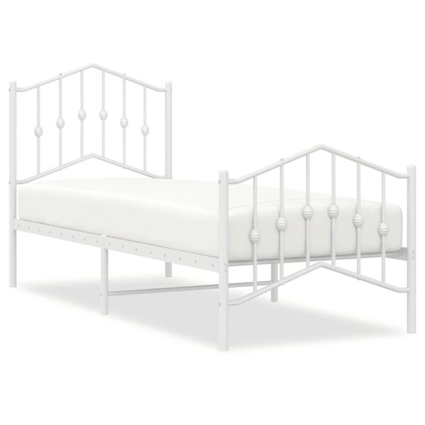 vidaXL Bed Frame White Powder-coated steel Small Single Bed Frame