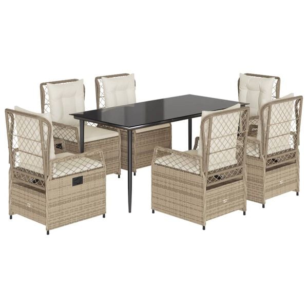 vidaXL 7 Piece Patio Dining Set with Cushions Beige Poly Rattan
