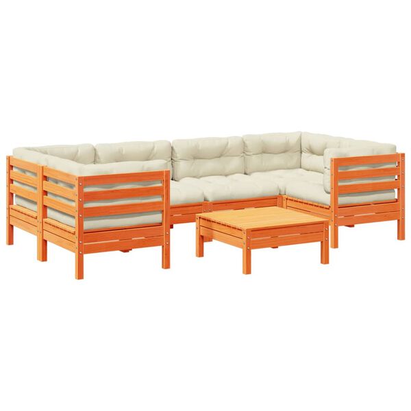 vidaXL Garden Sofa Set Wax Brown Solid Pine Wood, Oxford Fabric Large