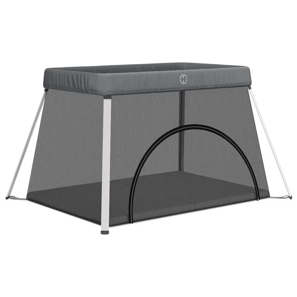 vidaXL Baby Playpen with Mattress Dark Gray Linen Fabric