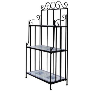 vidaXL Plant Stand Blue and white mosaic Iron frame and ceramic tile