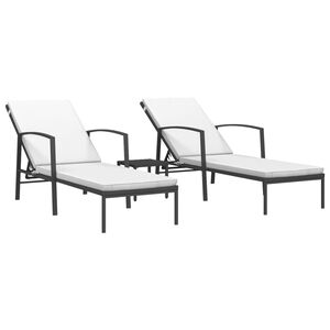 vidaXL Sun Lounger With Table Set of 3 Black loungers, Cream white cushions