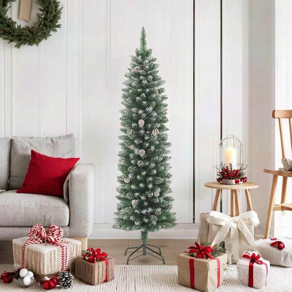 vidaXL Christmas Tree Green and white PVC, steel 70.9 in tall