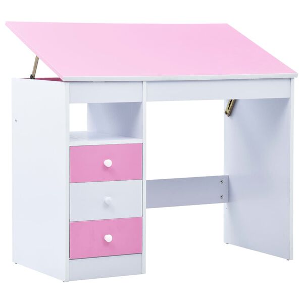 vidaXL Child Desk Pink and White Engineered Wood Medium Tiltable