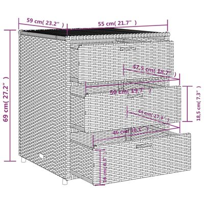 vidaXL Patio Storage Cabinet Brown 21.7"x23.2"x27.2" Poly Rattan