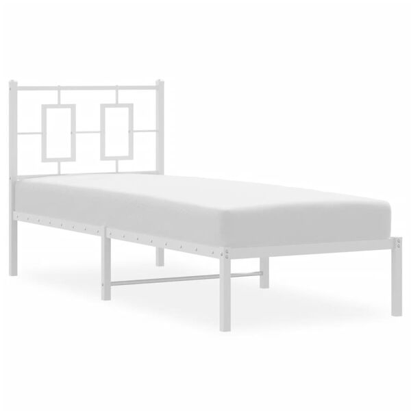 vidaXL Bed Frame White Steel Single Bed Frame Rectangular Modern