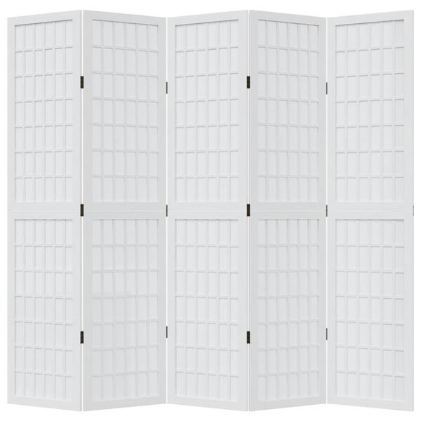 vidaXL Room Divider 5 Panels White Solid Wood Paulownia