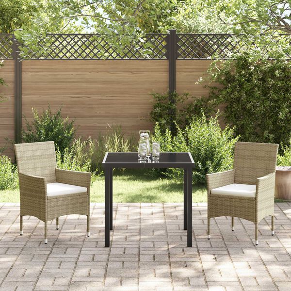 vidaXL Garden Dining Set with Cushion 3 pcs Beige Poly Rattan