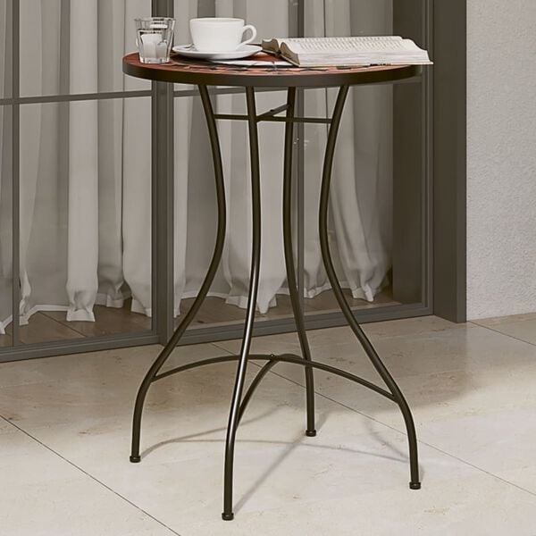 vidaXL Mosaic Bistro Table Terracotta and White Powder-coated steel, Ceramic