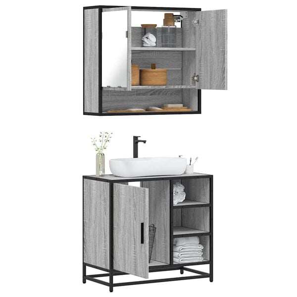 vidaXL Bathroom Furniture Set Grey sonoma Engineered wood, metal Medium