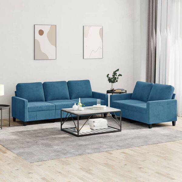 vidaXL 2 Piece Sofa Set with Cushions Blue Velvet
