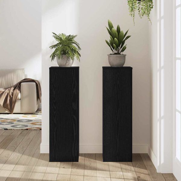 vidaXL Plant Stand 2 pcs Black Oak 9.84 x 9.84 x 31.50 in