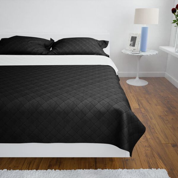 vidaXL Bedspread Black and White Microfiber with PP cotton filling