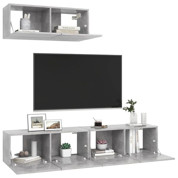 vidaXL TV Cabinet Set of 3 Concrete Grey Engineered Wood Medium