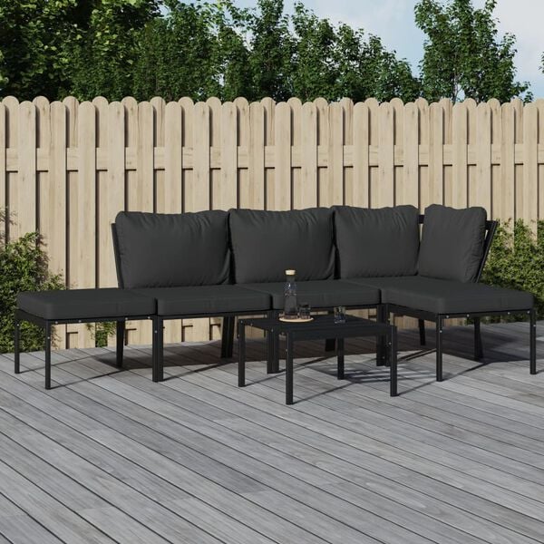 vidaXL Garden Lounge Set Black, Grey Powder-coated steel and polyester