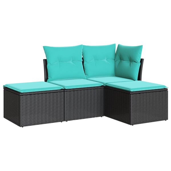 vidaXL Garden Sofa Set Black, Blue PE rattan, Powder-coated steel, Fabric