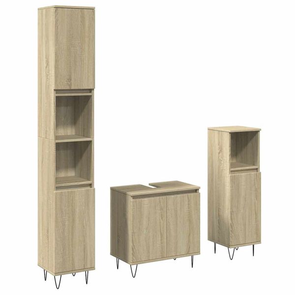 vidaXL Bathroom Furniture Set Sonoma Oak Engineered Wood Medium