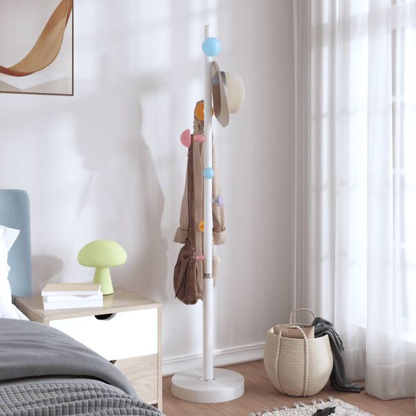 vidaXL Coat Stand White Powder-coated iron, Plastic base with cement