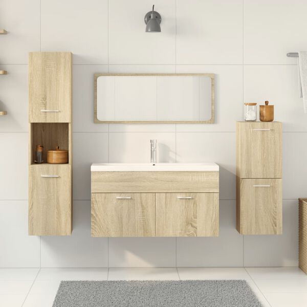 vidaXL Bathroom Furniture Set Sonoma oak Engineered wood, glass Large