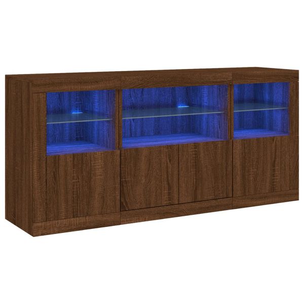 vidaXL Sideboard Brown oak Engineered wood, glass 56.1 x 14.6 x 26.4 in