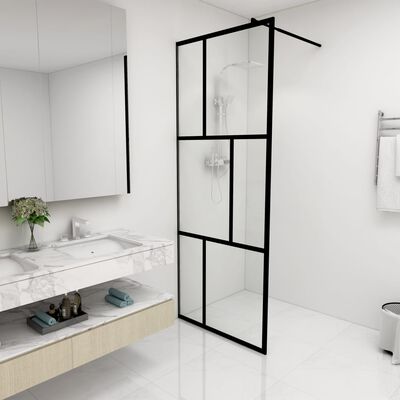 vidaXL Walk-in Shower Wall with Tempered Glass Black 31.5"x76.8"