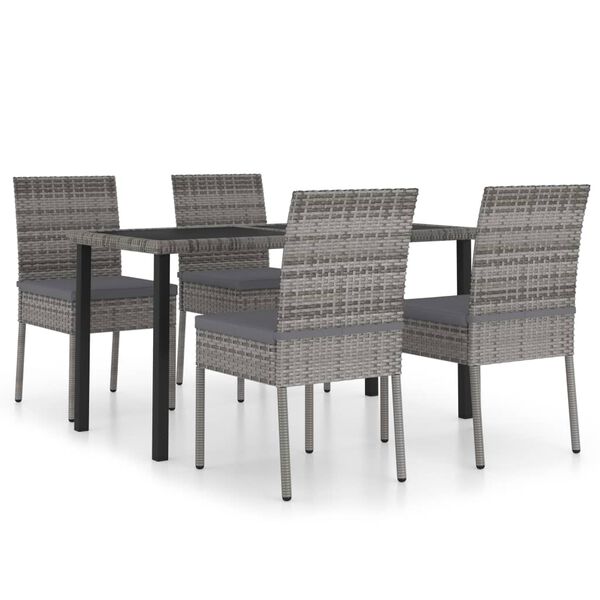 vidaXL Dining Set Grey and Black Poly rattan, Powder-Coated Steel, Glass