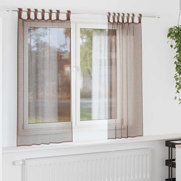 vidaXL Voile Curtains with Tab Top 2 pcs Brown