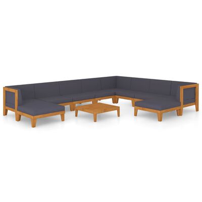 vidaXL 11 Piece Patio Lounge Set with Cushions Solid Acacia Wood