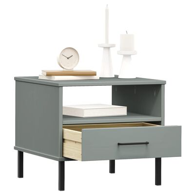 vidaXL Bedside Table with Metal Legs Gray Solid Wood Pine OSLO