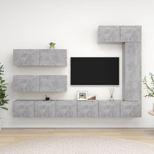 vidaXL TV Cabinet Set Set of 7 Concrete Grey Engineered wood