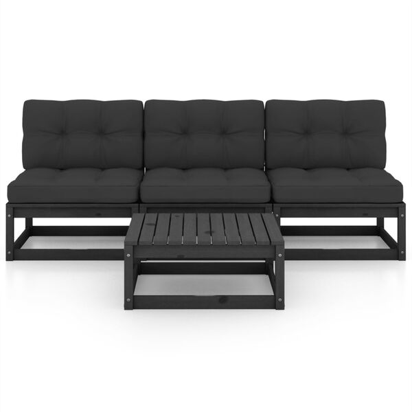 vidaXL Garden Lounge Set Black Solid pinewood, 100% polyester Medium