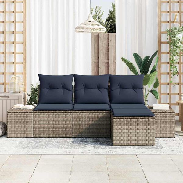 vidaXL Sofa Set with Cushion 4 pcs Grey Synthetic: Poly Rattan