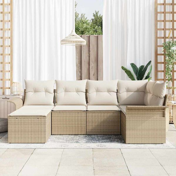 vidaXL Garden Sofa Set with Cushion 6 pcs Beige Poly Rattan
