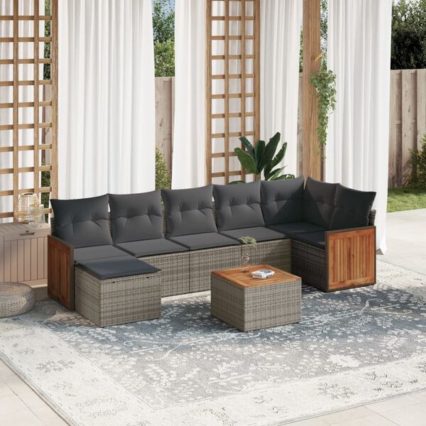 vidaXL Garden Sofa Set Grey PE rattan Large Adjustable Feet