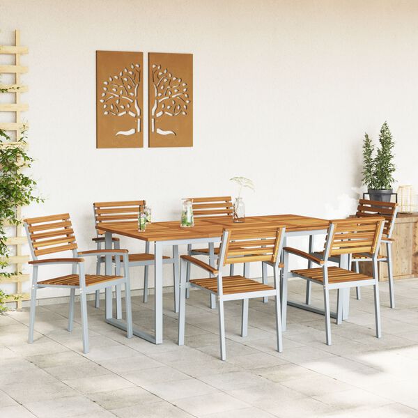 vidaXL Garden Dining Set 7 pcs Grey Solid Acacia Wood