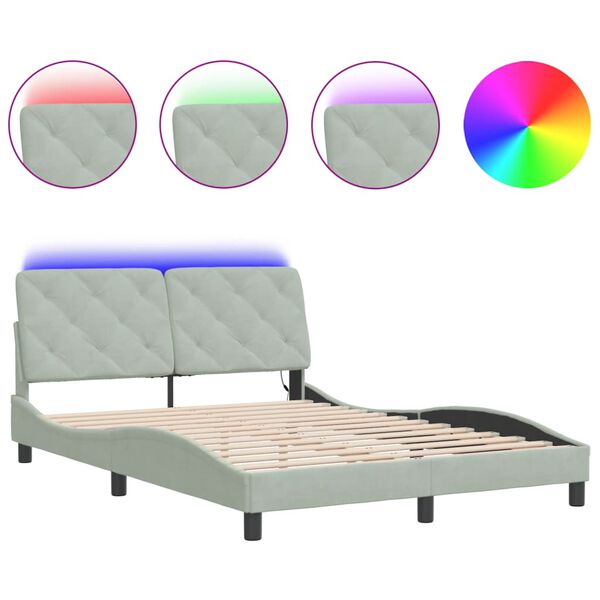 vidaXL Bed Frame with LED without Mattress Light Gray 53.9"x74.8" Velvet