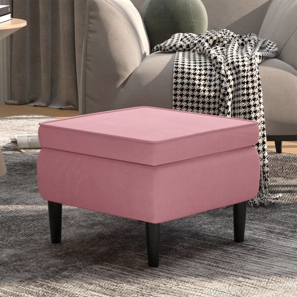 vidaXL Stool Pink Velvet (100% polyester), rubber wood Compact Modern