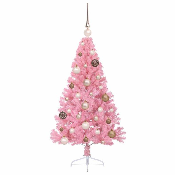 vidaXL Artificial Pre-lit Christmas Tree with 150 LEDs Pink 47.2" PVC