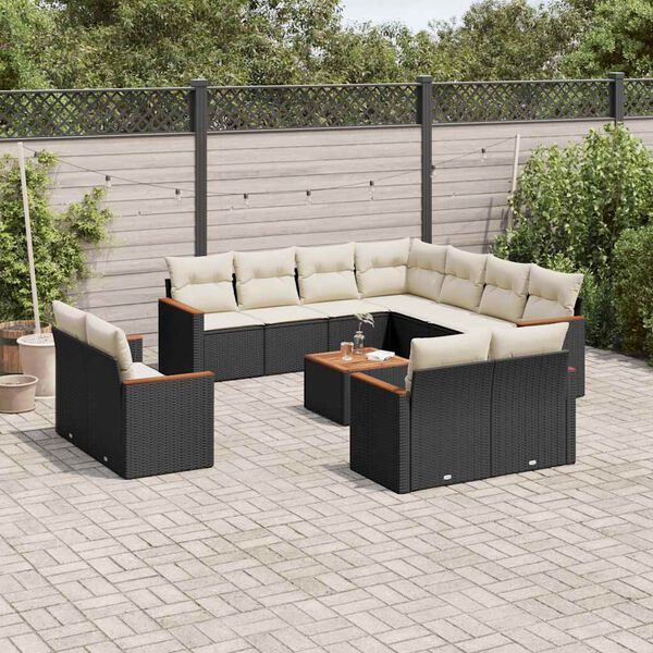 vidaXL Garden Sofa Set Black and Cream White
